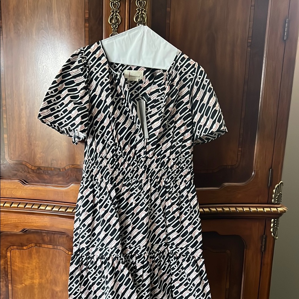 Anthropologie Black and White Puff Sleeve Midi Sundress